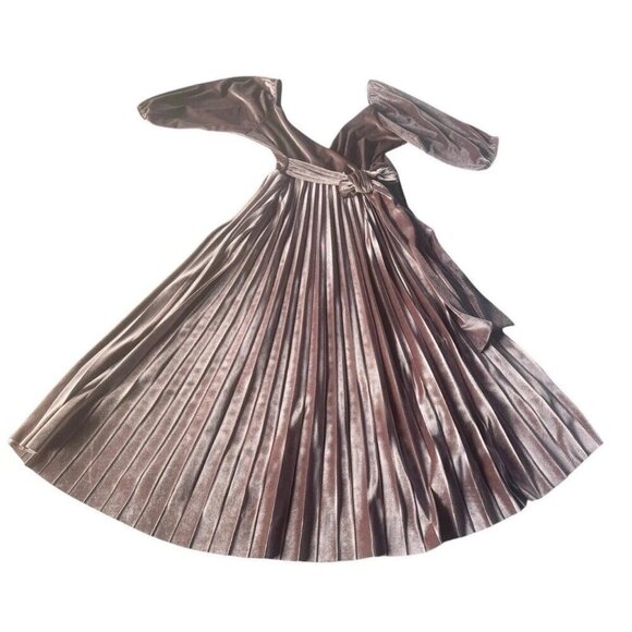 ASOS Design Maternity Woman's Sz 8 Velvet Midi Dusty Pink Pleated Dress NWOT - Picture 10 of 10